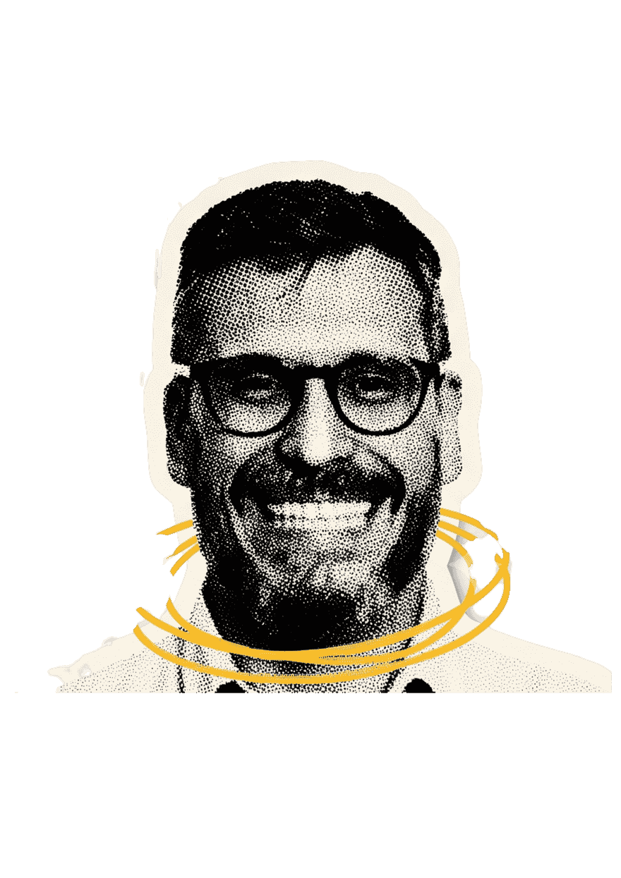 Retrato de Renato Pellizzari com traços desenhados